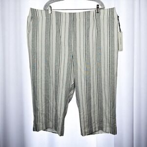 Calvin Klein Linen Blend Striped Cropped‎ Pants Woman 22W White Lined Casual NWT